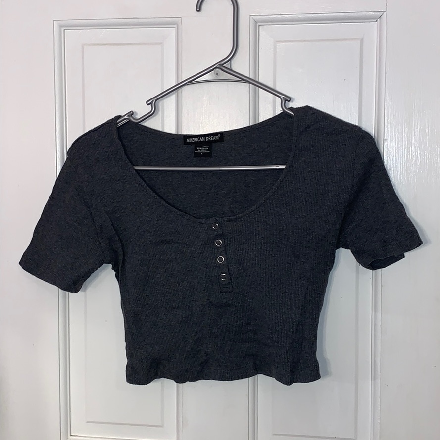 Gray Button Down Crop Top